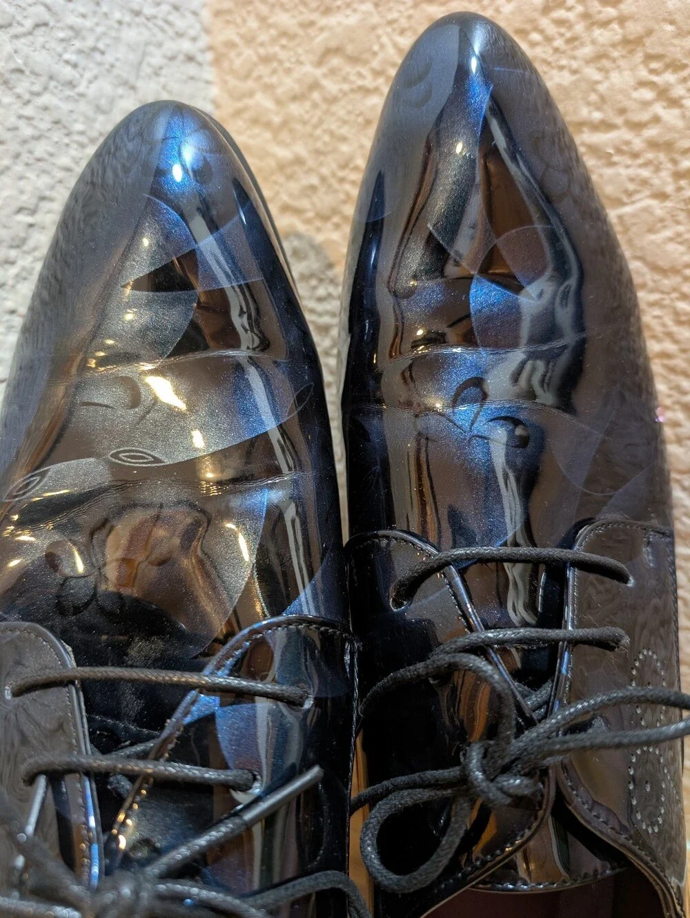 Santimon Men's Floral Patent Lace Derby Dress Shoes